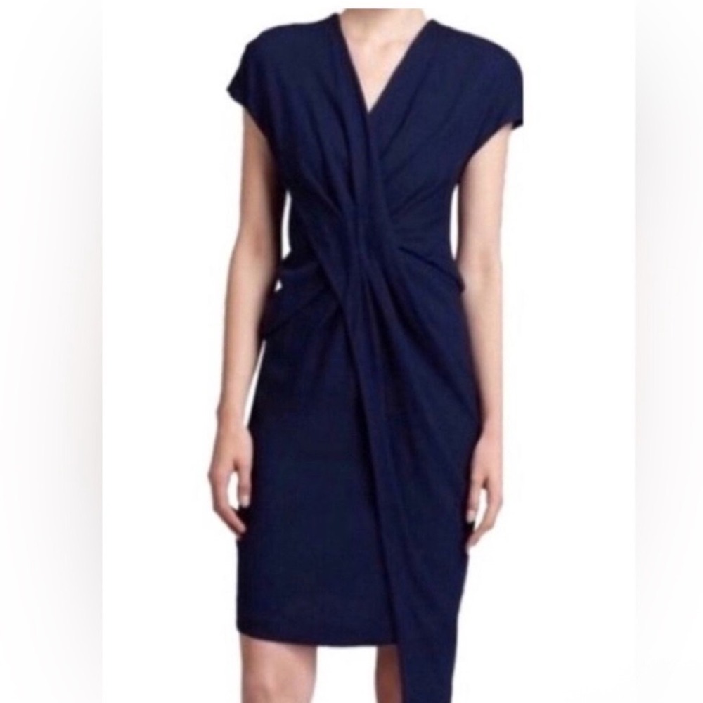 HELMUT LANG Drape Asymmetrical Navy Dress Size 4